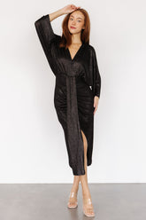 Ciara Ruched Midi Dress | Black Metallic