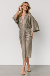 Ciara Ruched Midi Dress | Silver Metallic