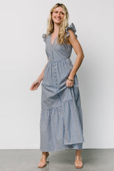 Hettie Button Maxi Dress | Blue Stripe