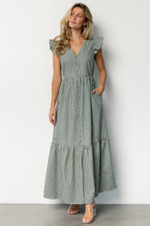 Hettie Button Maxi Dress | Green Stripe