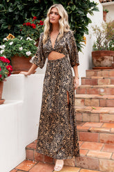 Morlana Maxi Dress | Black + Tan Print