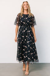 Arabella Embroidered Tulle Maxi Dress | Pink + Navy