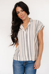 Beckett Button Top | Natural Multi Stripe