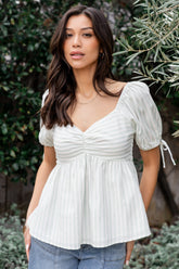 Betsy Peplum Top | Green+ White Stripe