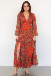 Bowman Deep V Maxi Dress | Rust Multi