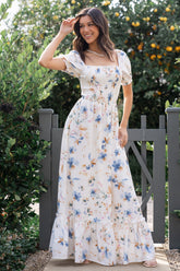 Capri Smocked Maxi Dress | White Multi Print