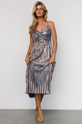 Cecilia Pleated Dress | Blue Shimmer