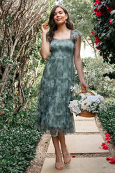 Clementine Tulle Midi Dress | Dusty Green Print