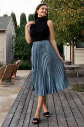 Demetria Pleated Midi Skirt | Steel Blue