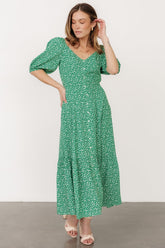 Elisabeth Button Dress | Green Floral