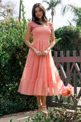 Emma Smocked Tulle Dress | Coral
