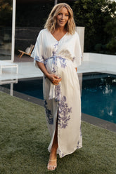 Florina Kimono Maxi Dress | White + Blue
