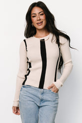 Jolene Ribbed Sweater Top | Natural + Black Stripe