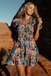 Kyrie Puff Sleeve Short Dress | White Multi