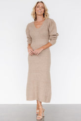 Lenore V Neck Sweater Dress | Latte