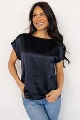 Leonie Satin Top | Navy