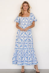 Lexa Smocked Maxi Dress | Off White + Blue Floral