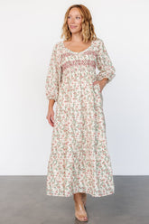 Louisa Smocked Maxi Dress | Cream Floral