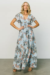 Lynlee Metallic Maxi Dress | Light Blue
