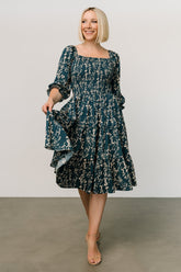 Marta Smocked Midi Dress | Topaz + Blush