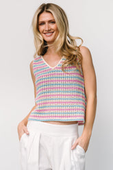 Mirella Open Knit Top | Blue + Pink Stripe
