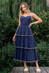 Odette Tiered Dress | Navy + White