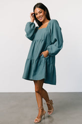 Selena Tiered Mini Dress | Vintage Teal