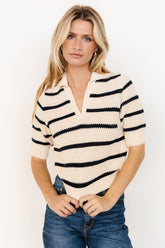 Ventura Knit Top | Cream + Navy Stripe