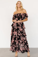 Carina Off Shoulder Maxi Dress | Black + Mauve Floral