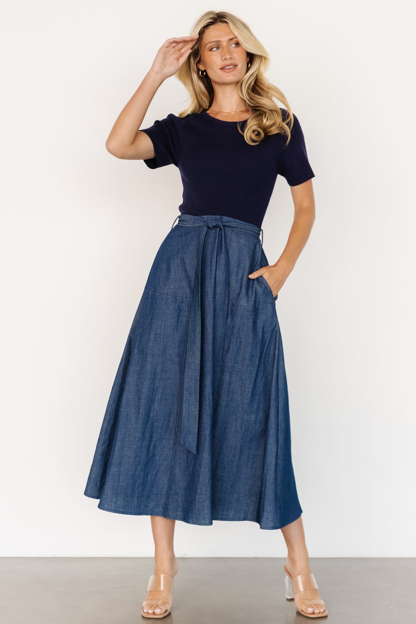 Olina Midi Dress | Chambray + Navy