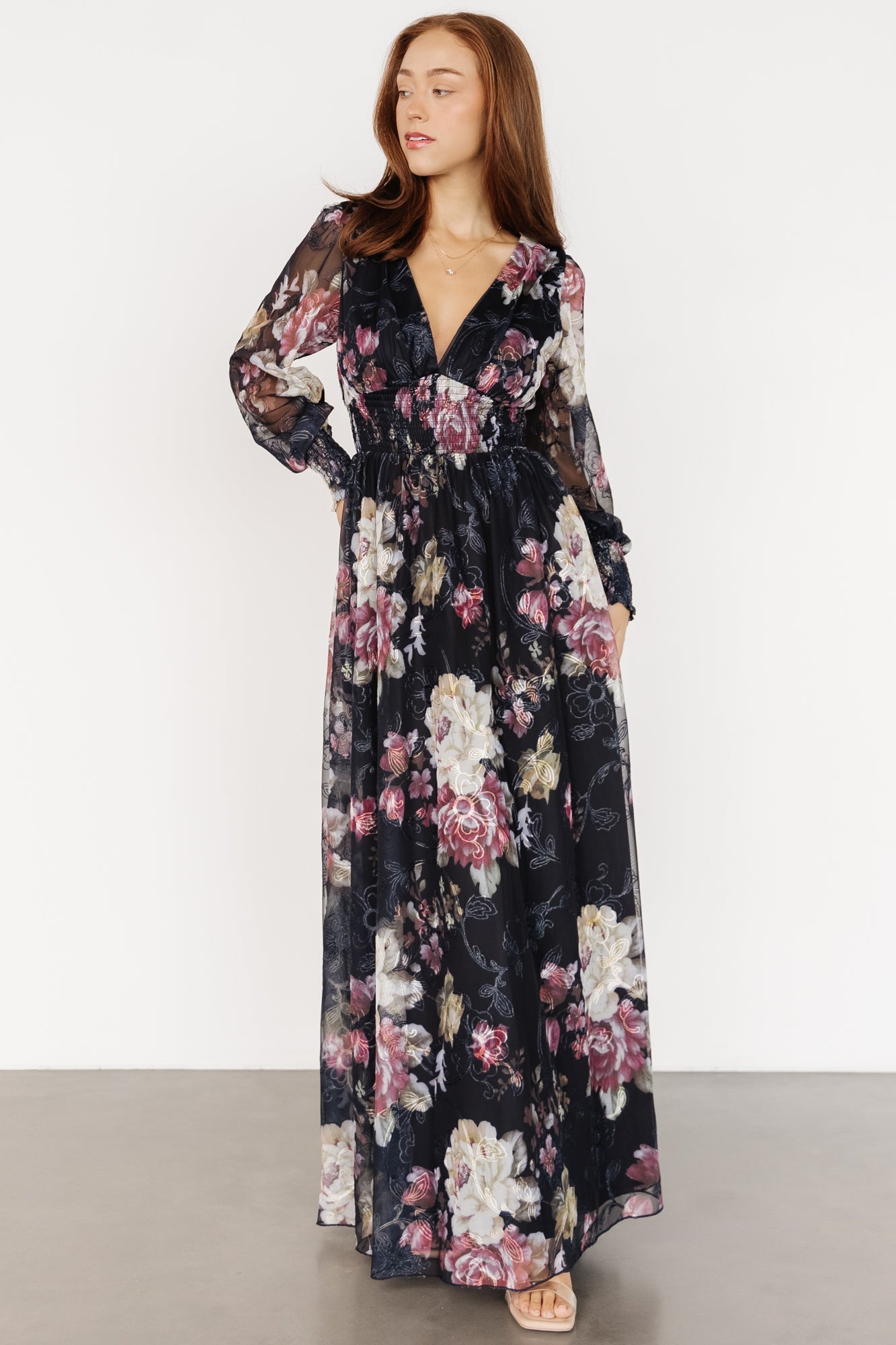 Jolie Embroidered Tulle Dress | Midnight + Mauve Floral
