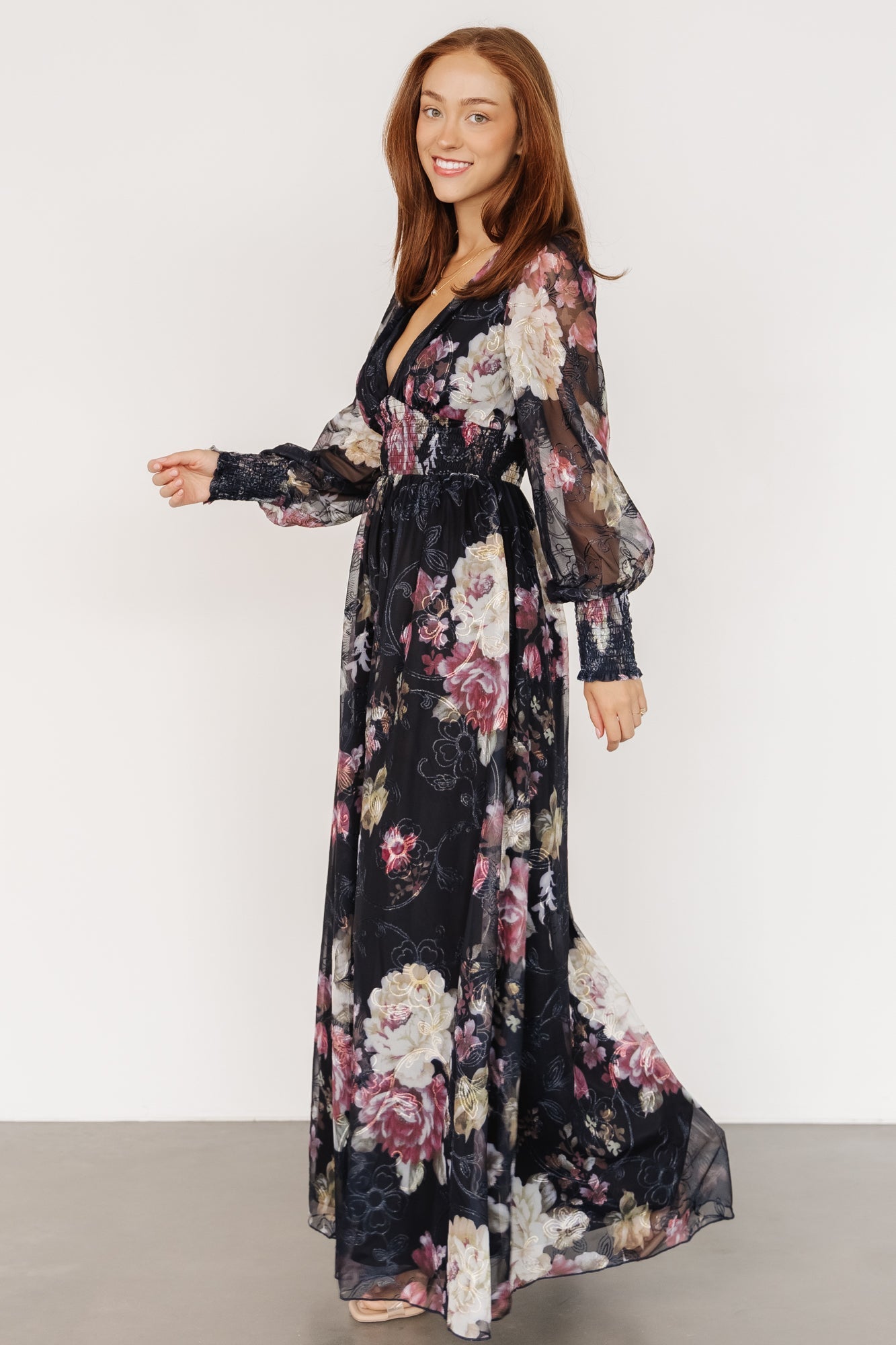 Jolie Embroidered Tulle Dress | Midnight + Mauve Floral