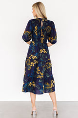 Lena Tiered Midi Dress | Navy + Gold Floral