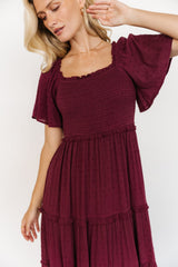 Lenora Smocked Dotted Maxi Dress | Wine