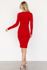 Mavis Ribbed Midi Dress | Red