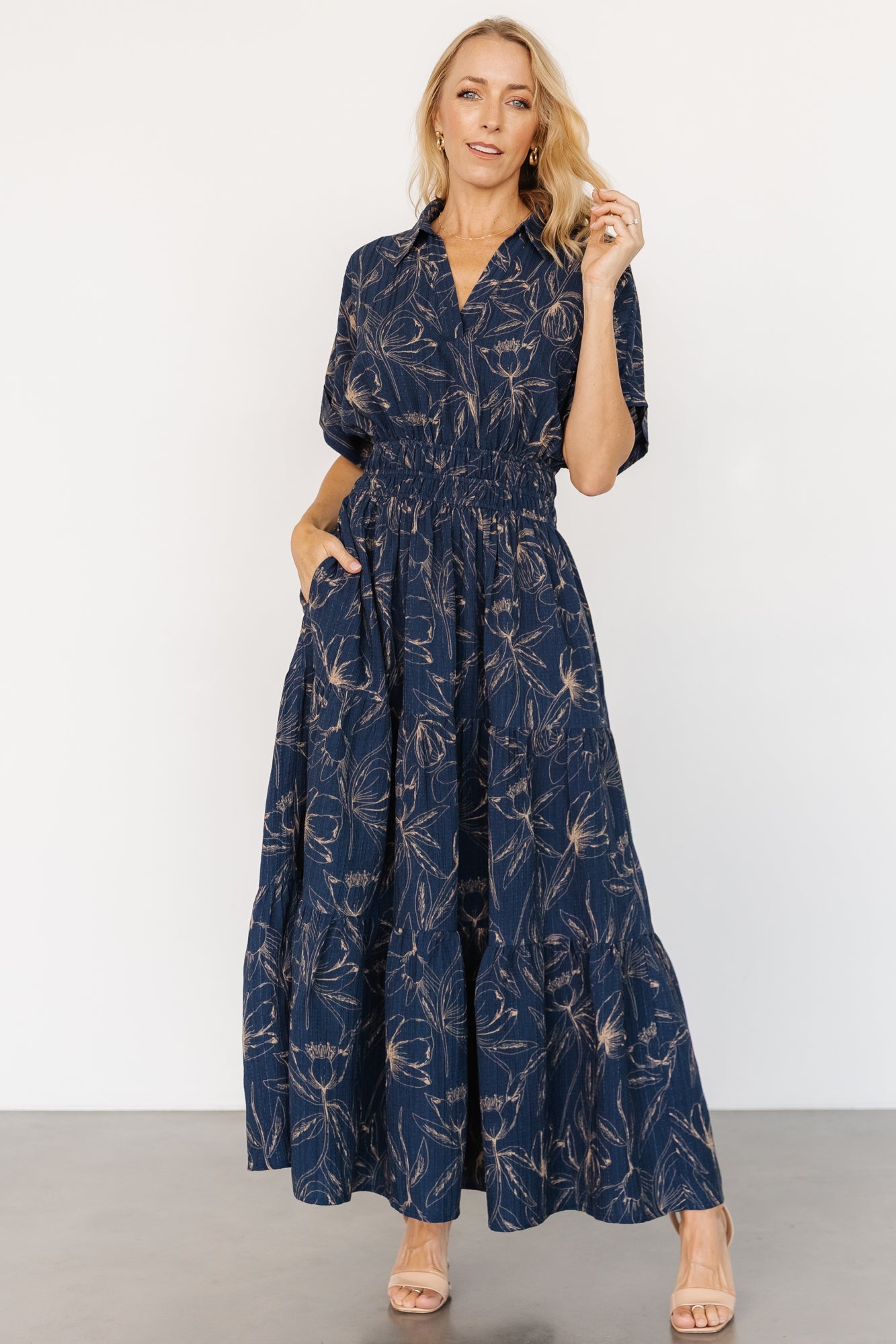 Hedda Tiered Maxi Dress | Deep Blue + Natural Floral
