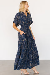 Hedda Tiered Maxi Dress | Deep Blue + Natural Floral