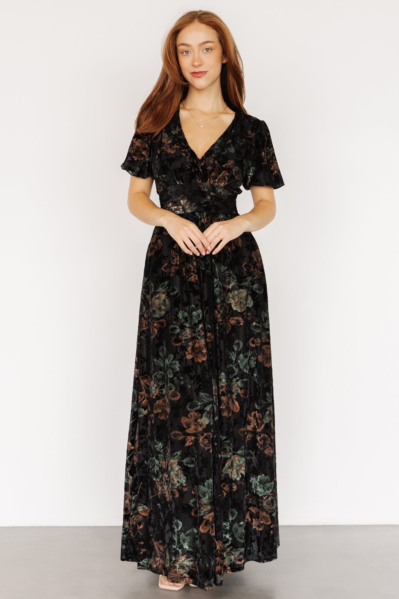 Leslie Velvet Maxi Dress | Black + Deep Jade Floral