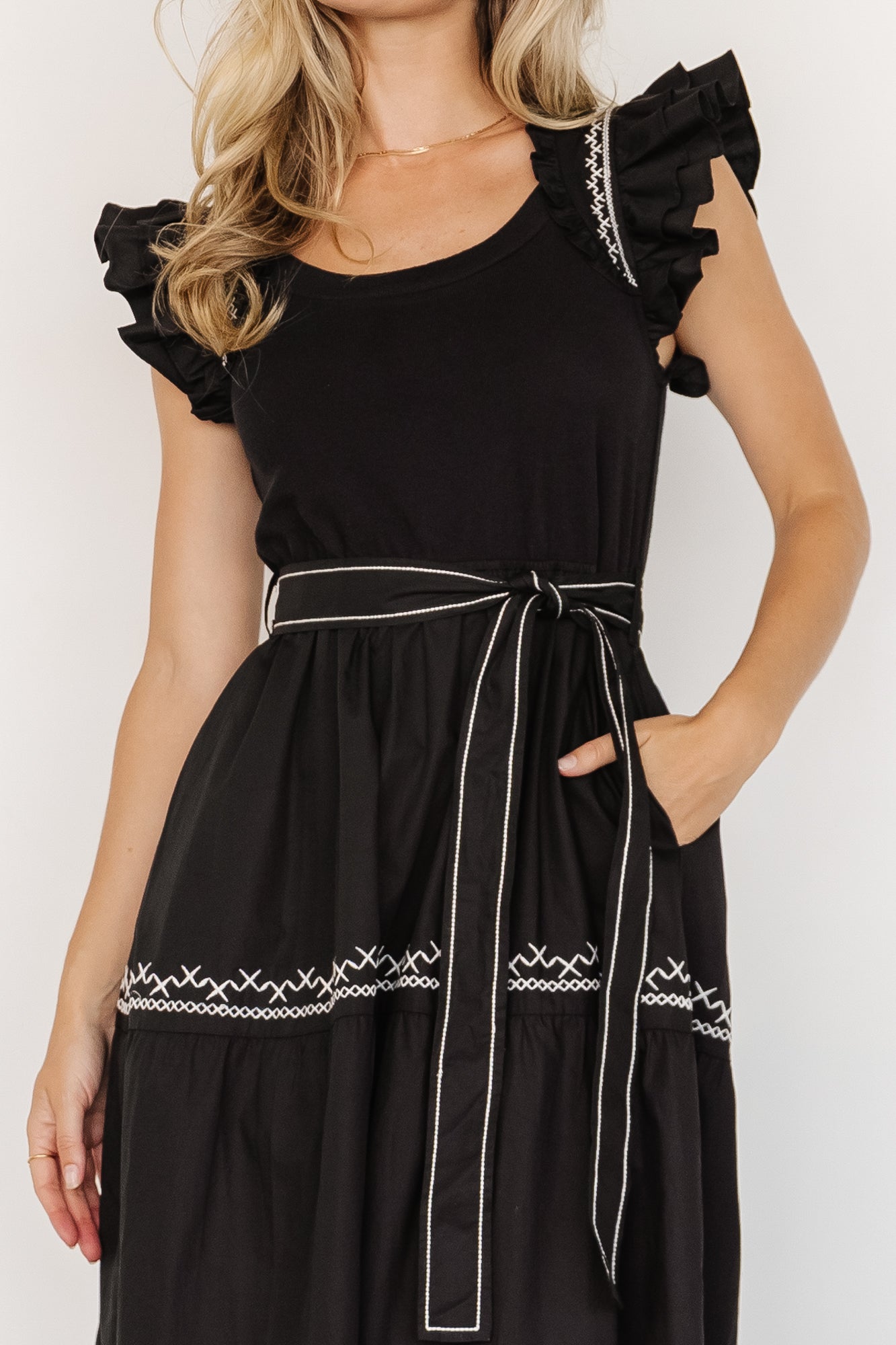 Elisa Embroidered Midi Dress | Black