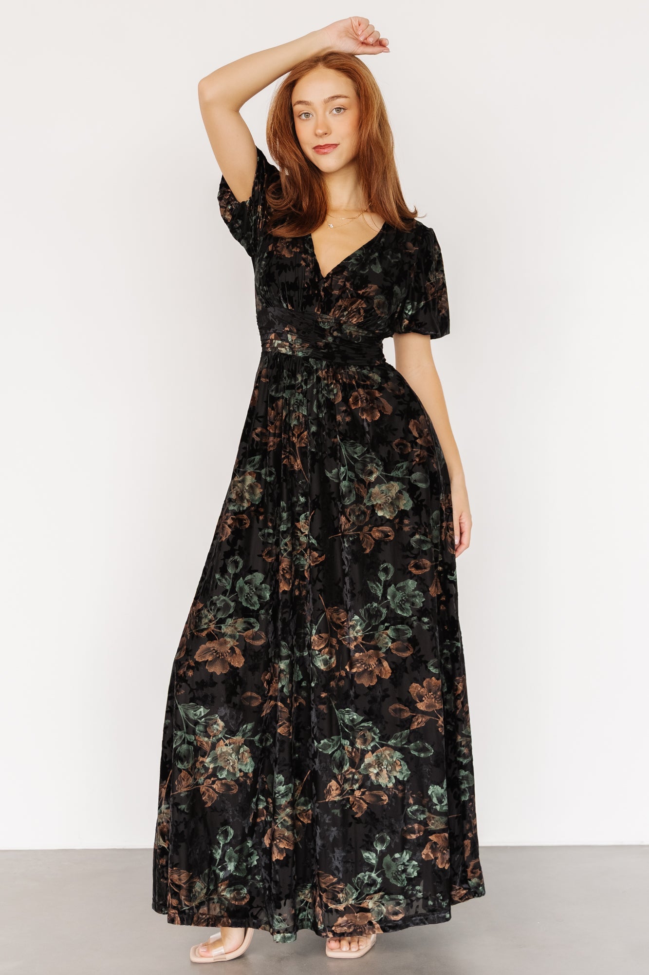 Leslie Velvet Maxi Dress | Black + Deep Jade Floral