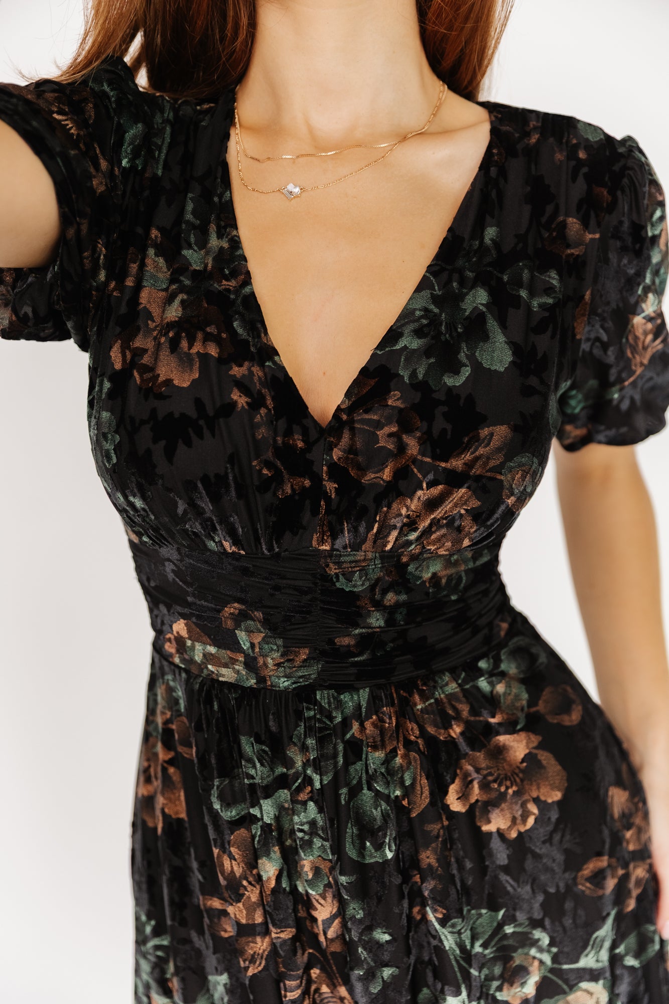 Leslie Velvet Maxi Dress | Black + Deep Jade Floral