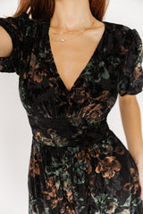Leslie Velvet Maxi Dress | Black + Deep Jade Floral