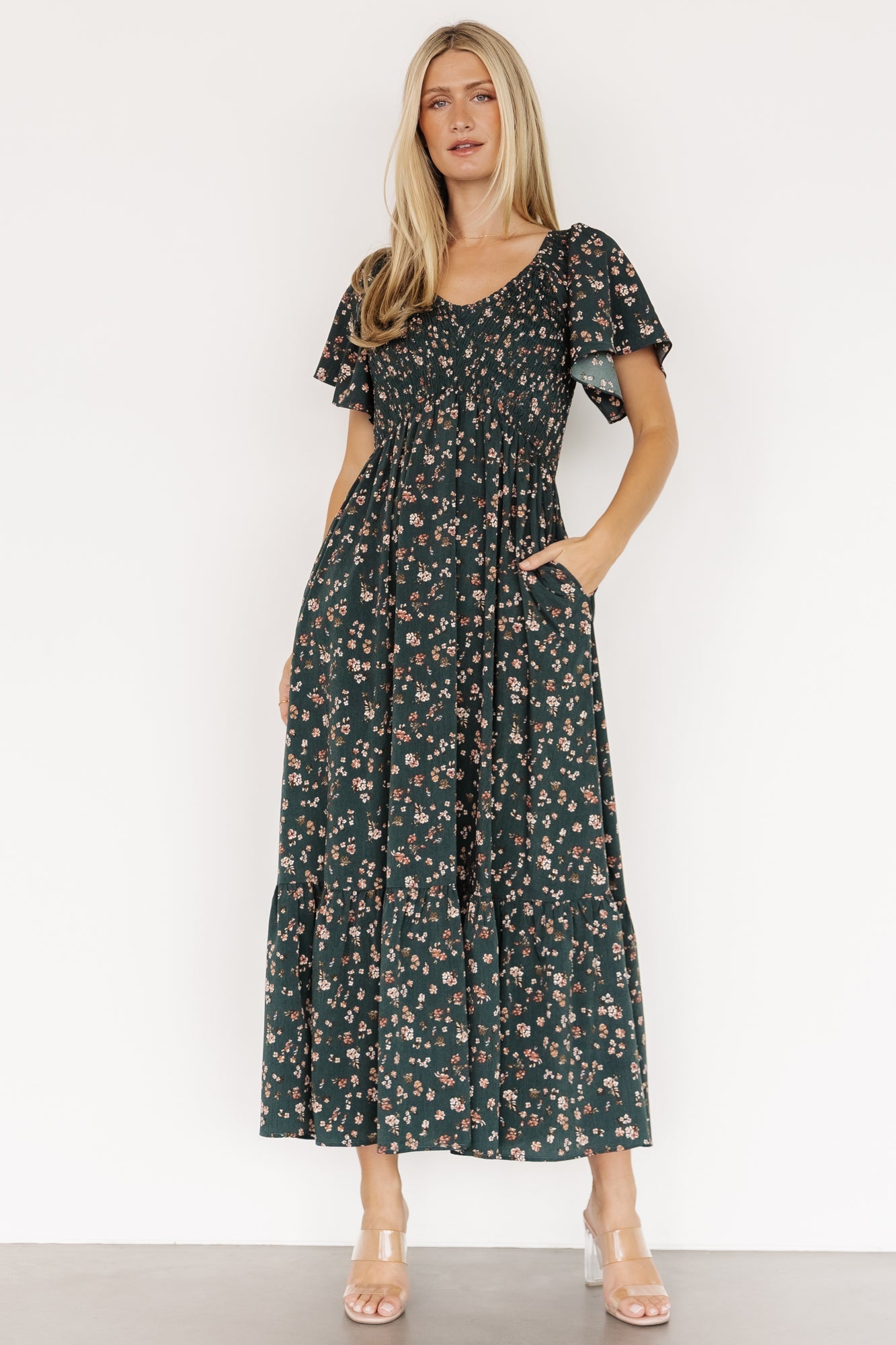Jerah Smocked Dress | Deep Jade Floral