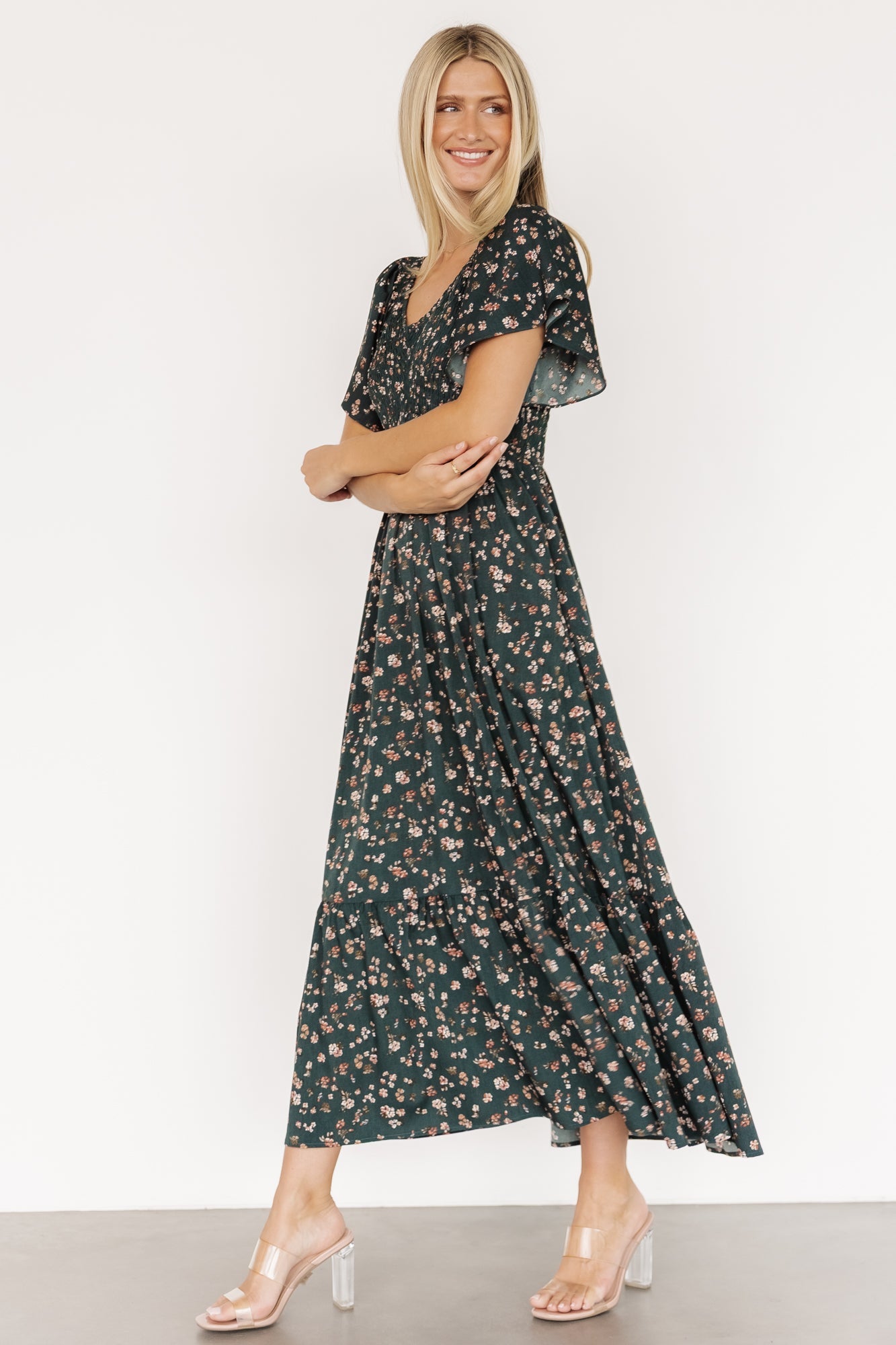 Jerah Smocked Dress | Deep Jade Floral