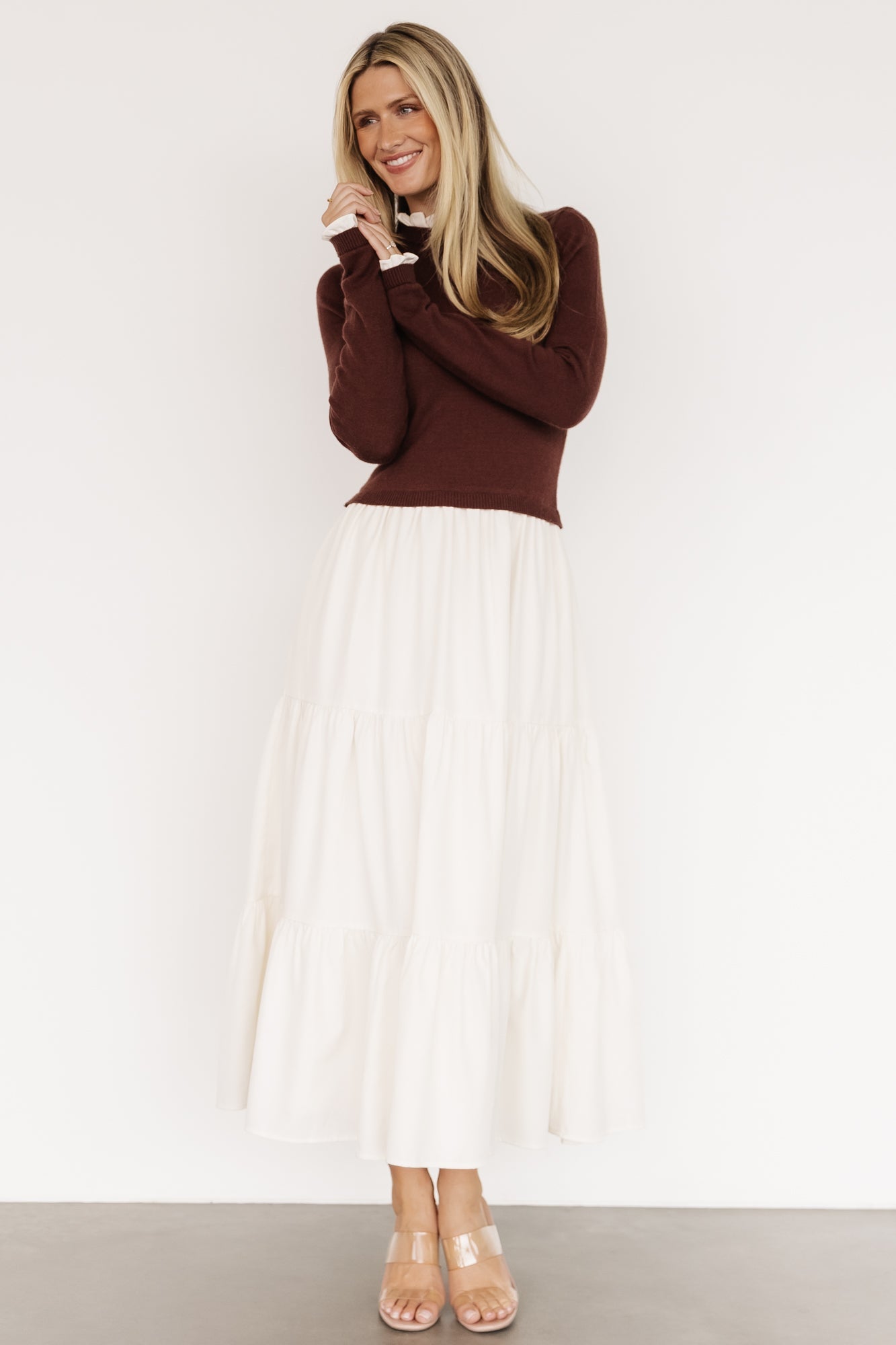 Sophie Sweater Dress | Mahogany + Ivory