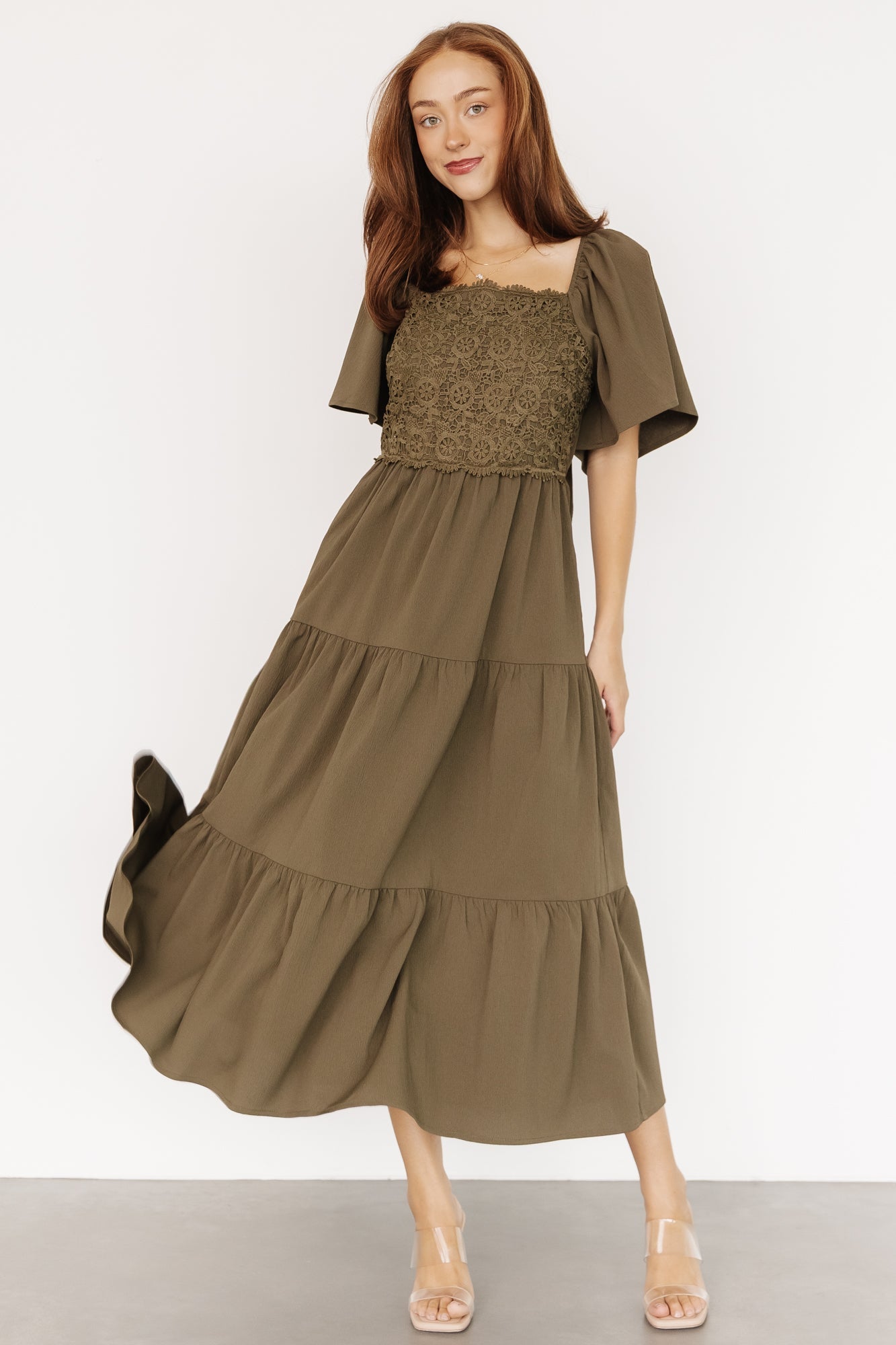 Fauna Lace Top Dress | Olive