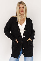 Alberta Cable Knit Cardigan | Black