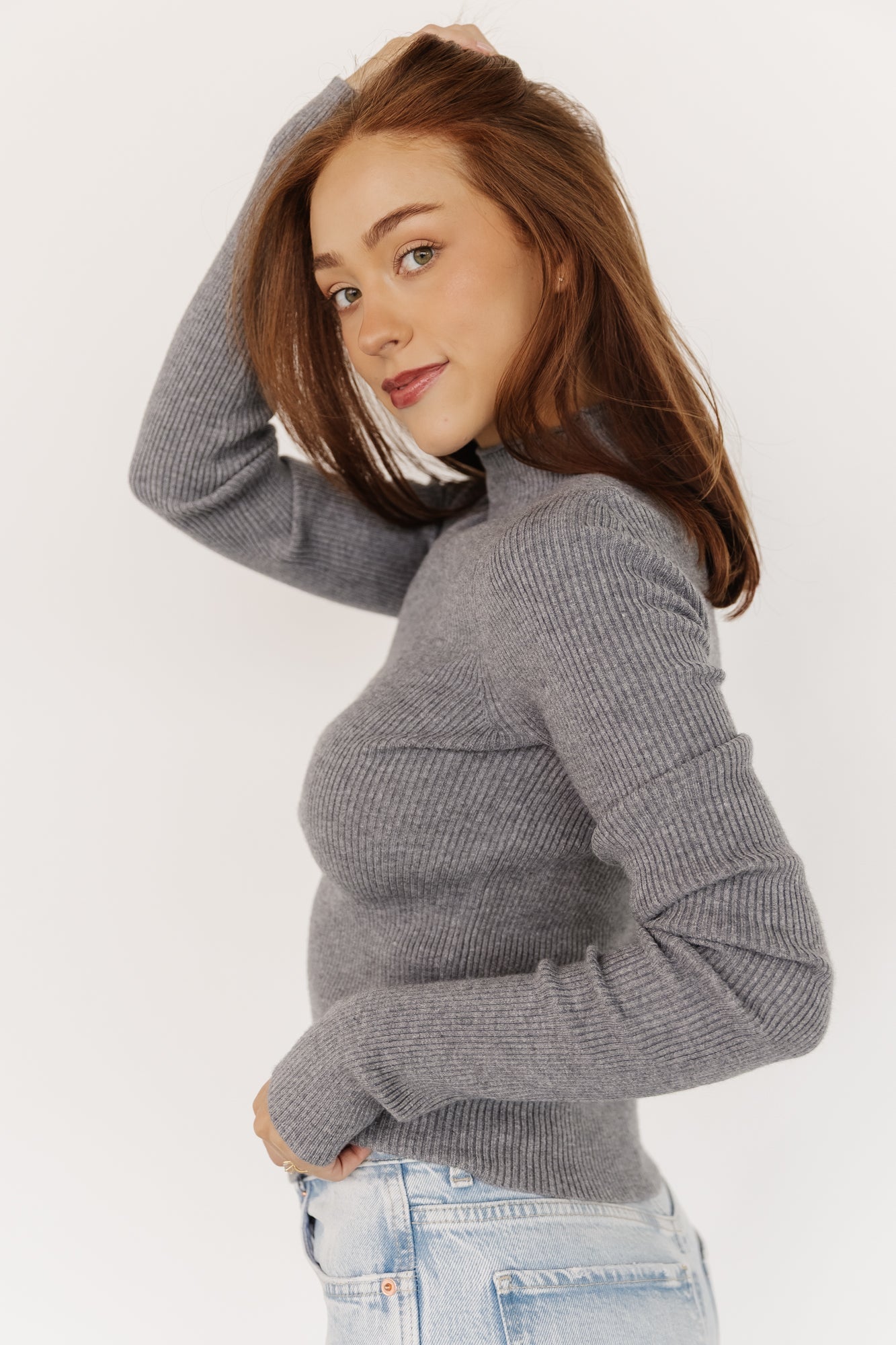 Ilsa Ribbed Sweater Top | Gray