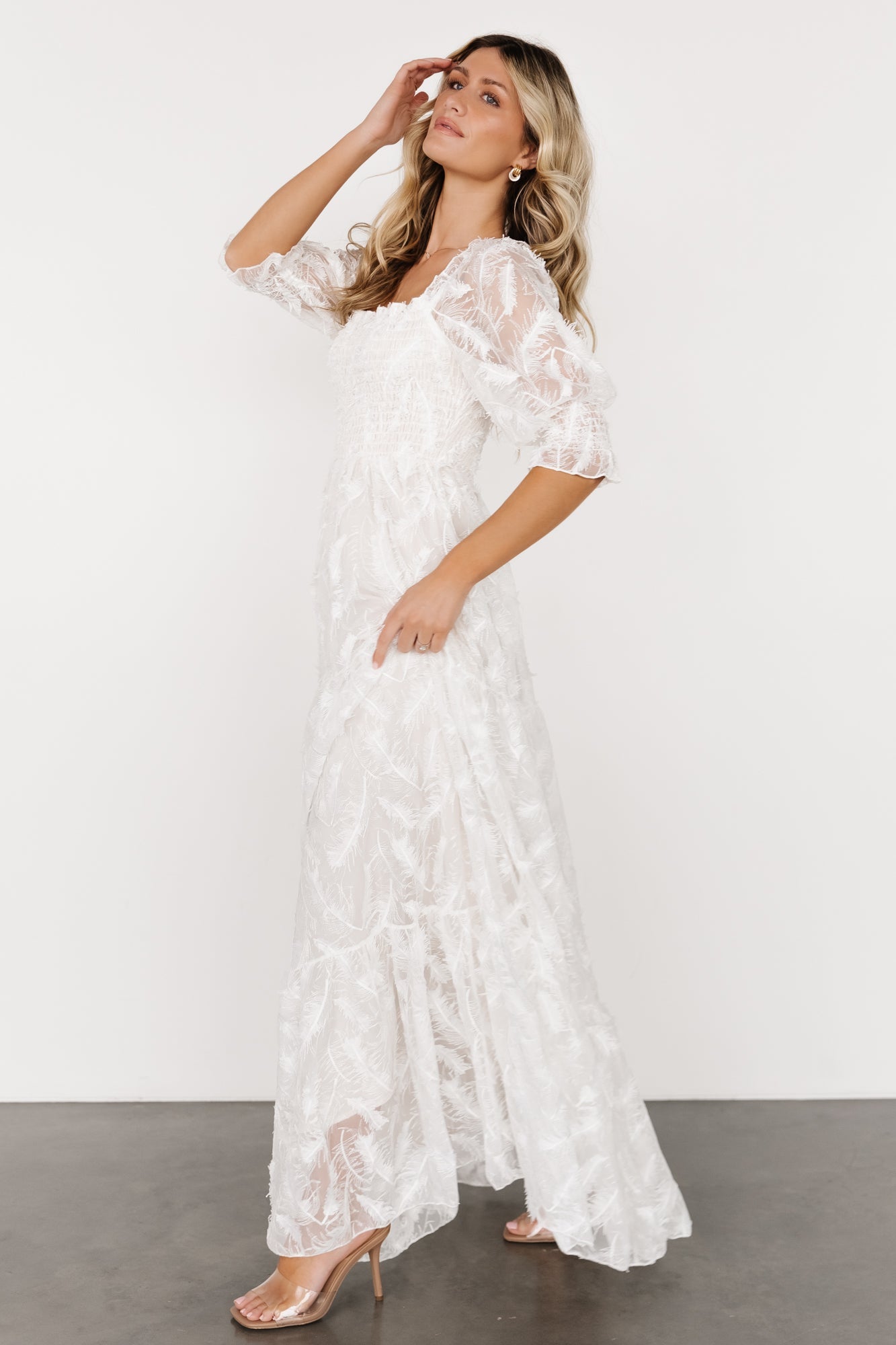 Paloma Smocked Feather Maxi Dress | Off White