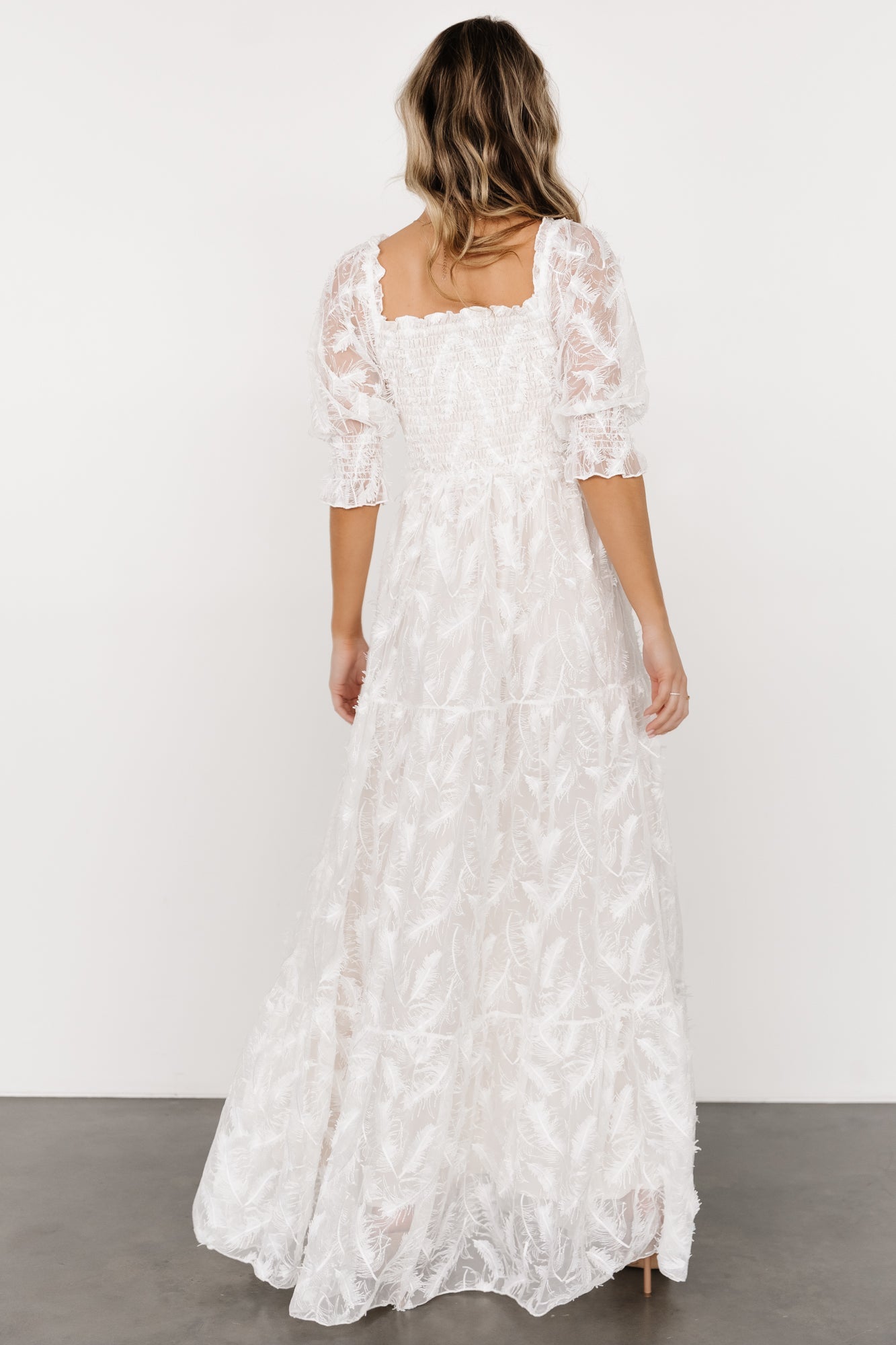 Paloma Smocked Feather Maxi Dress | Off White